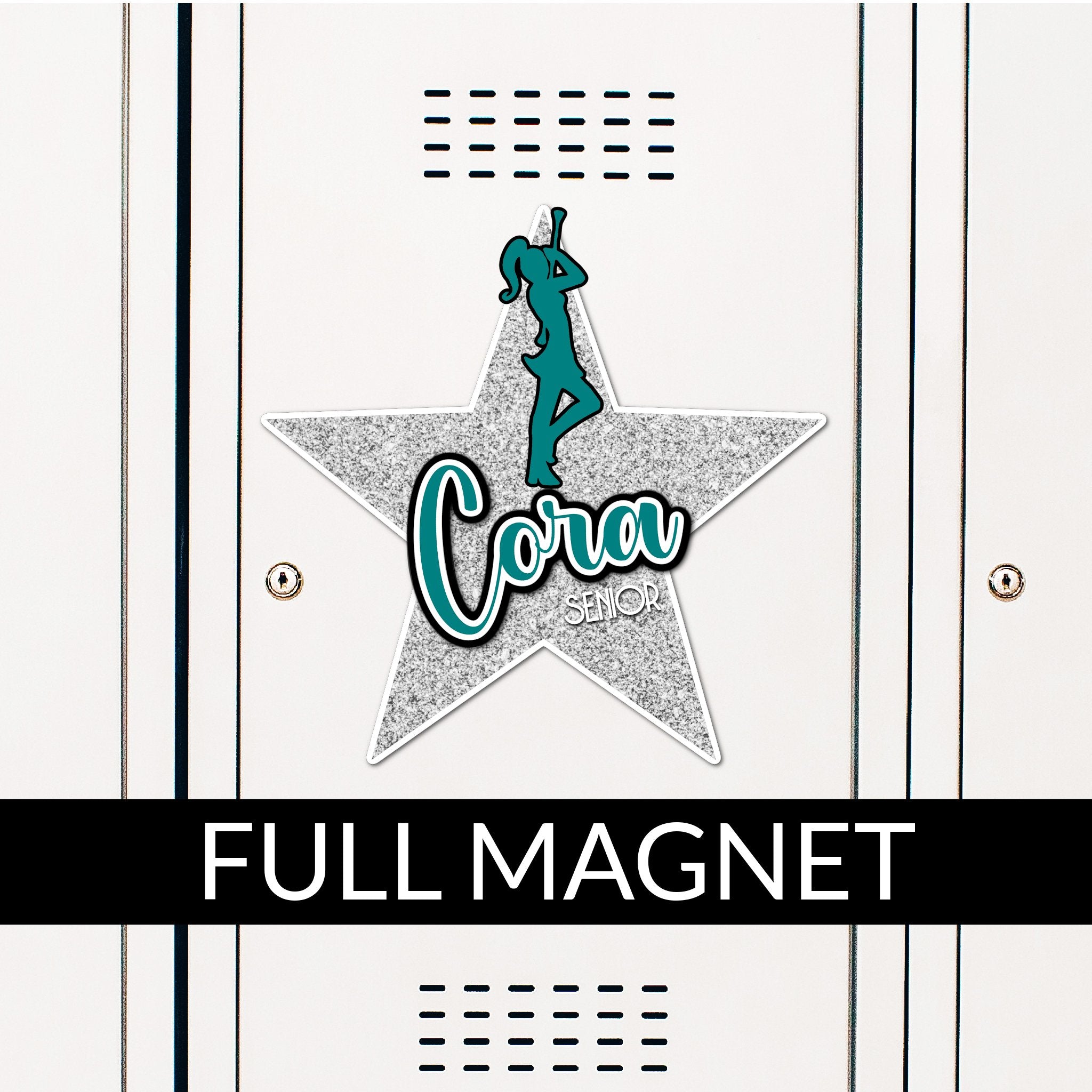 Custom Baton Twirler Majorette Locker Magnet Decoration in Team or School Colors.