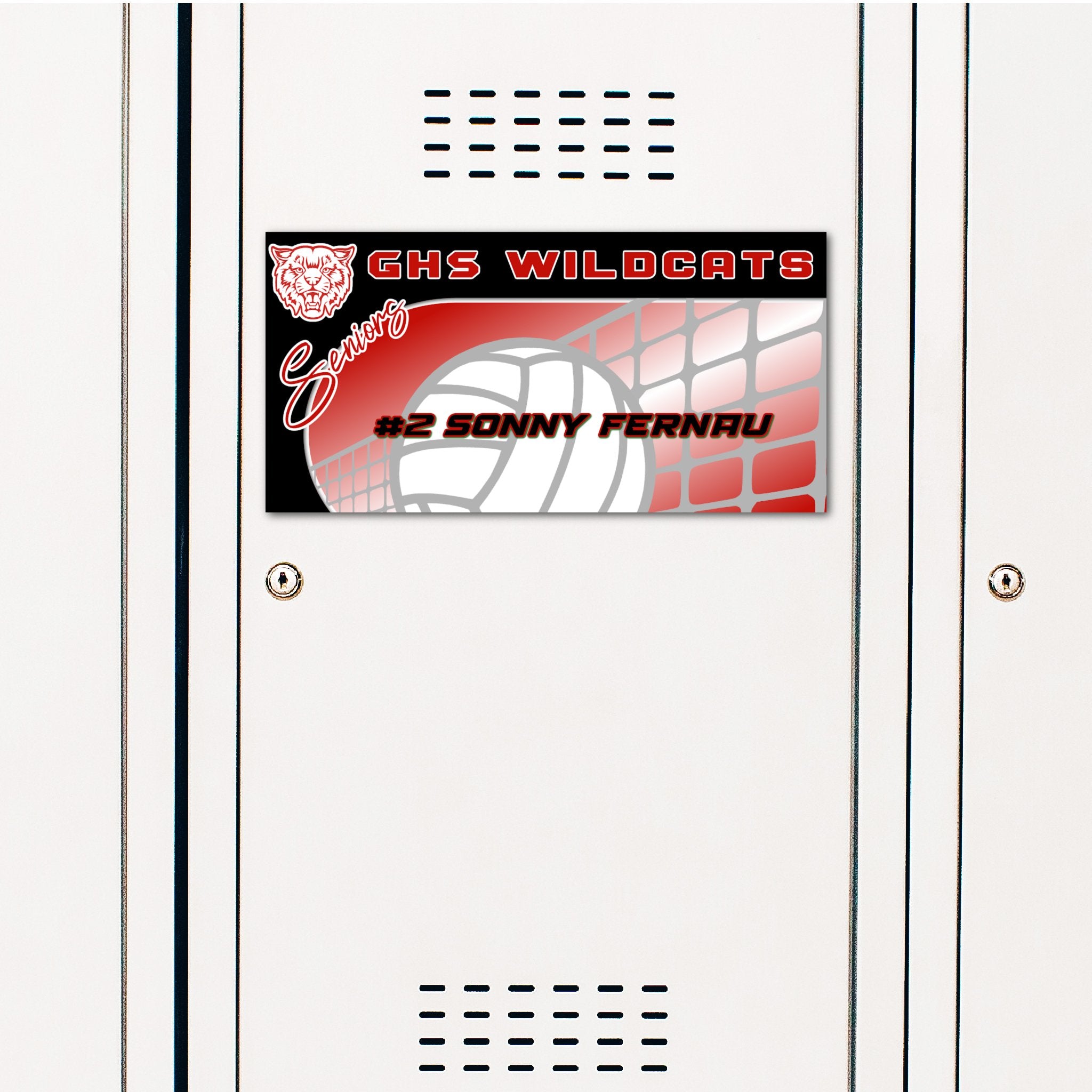 Custom Rectangle Volleyball Locker Decoration in Team or School Colors.