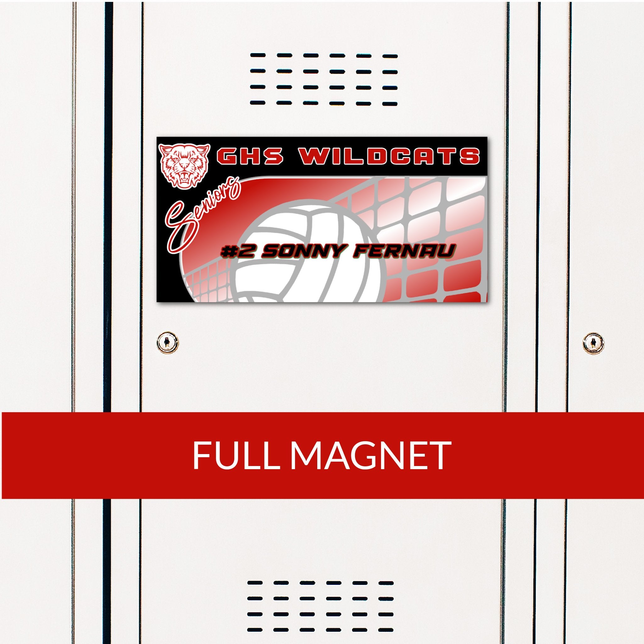 Custom Rectangle Volleyball Locker Magnet Decoration in Team or School Colors.