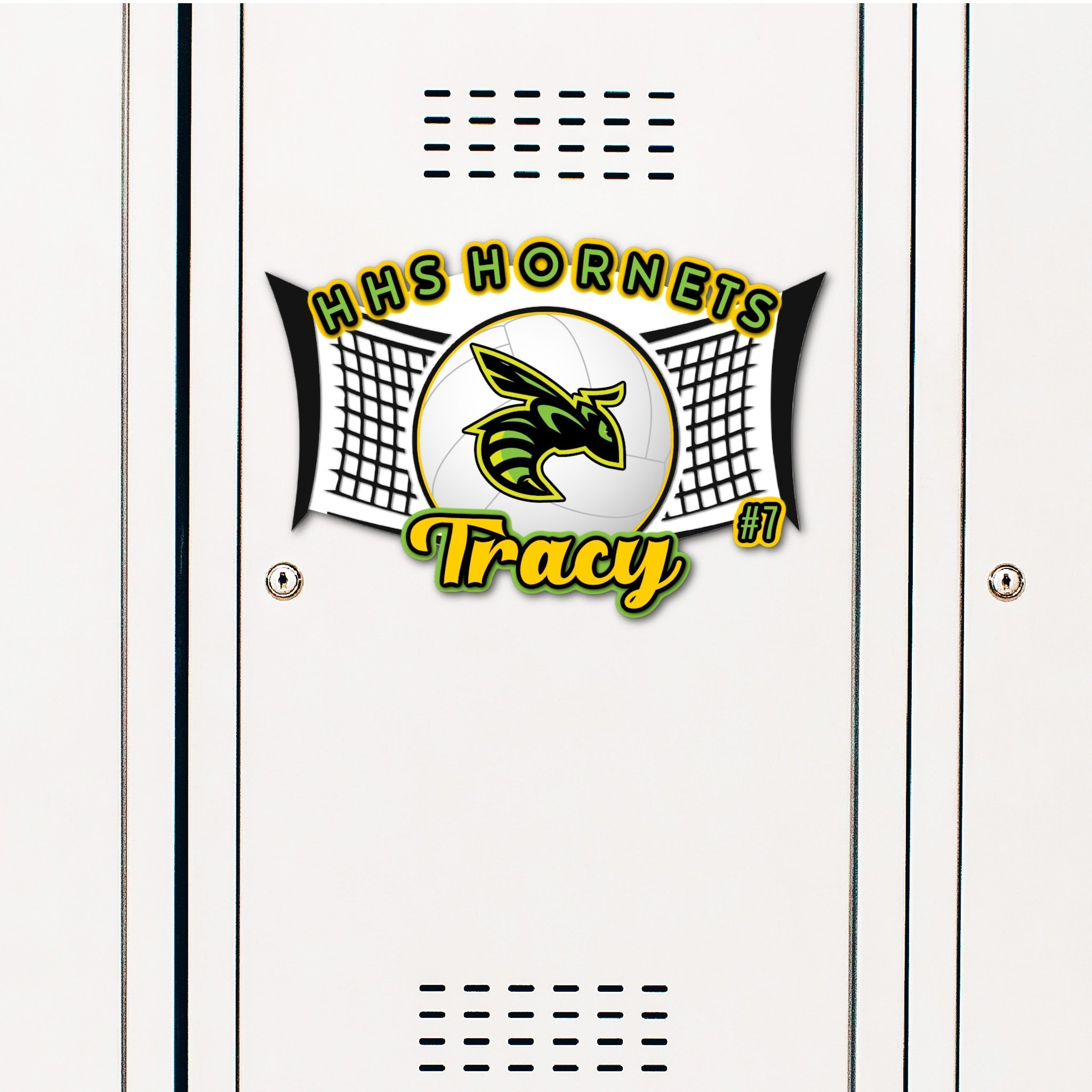 Custom Volleyball Net Locker Decoration in Team or School Colors.