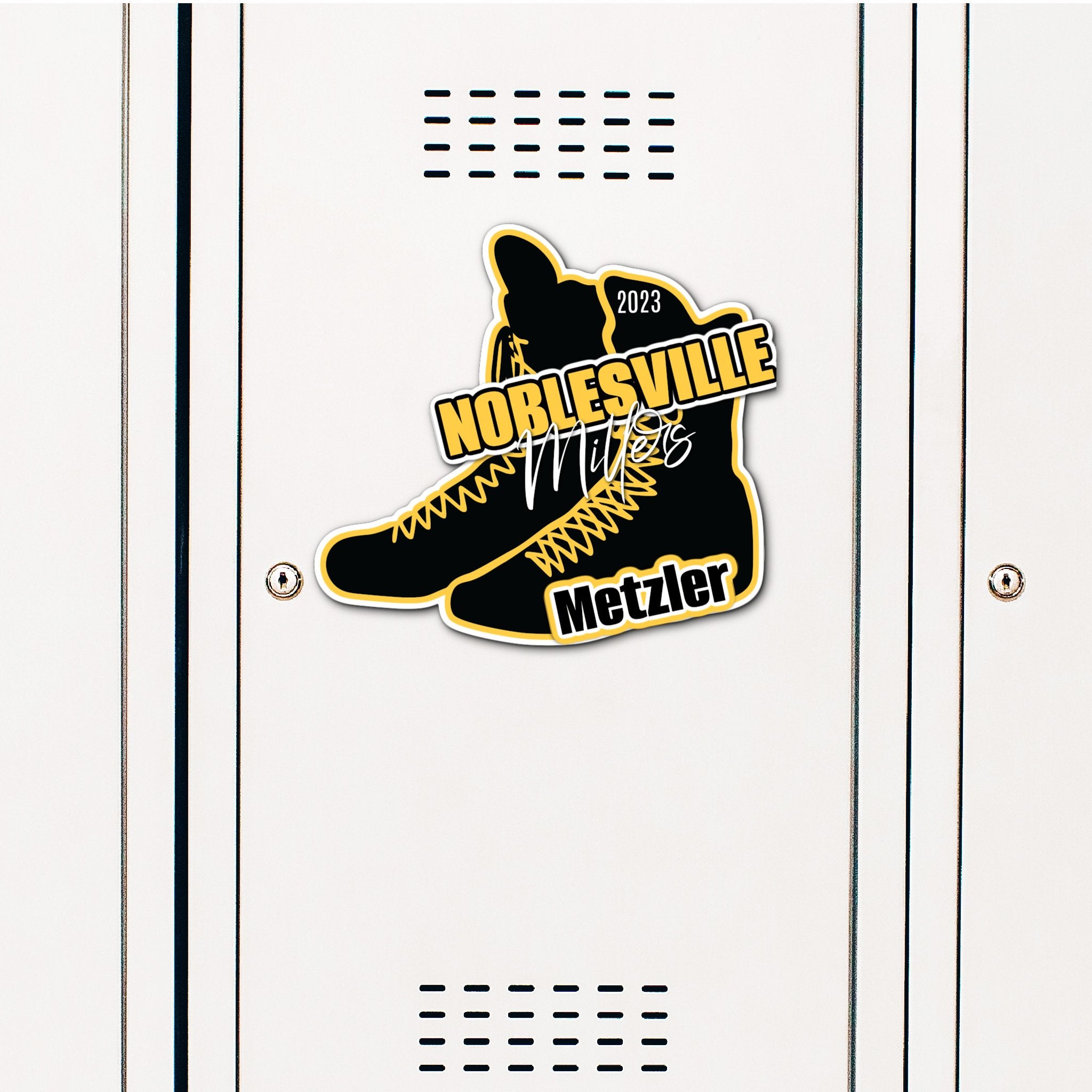 Custom Wrestling Shoe Locker Magnet Decoration in Team or School Colors.