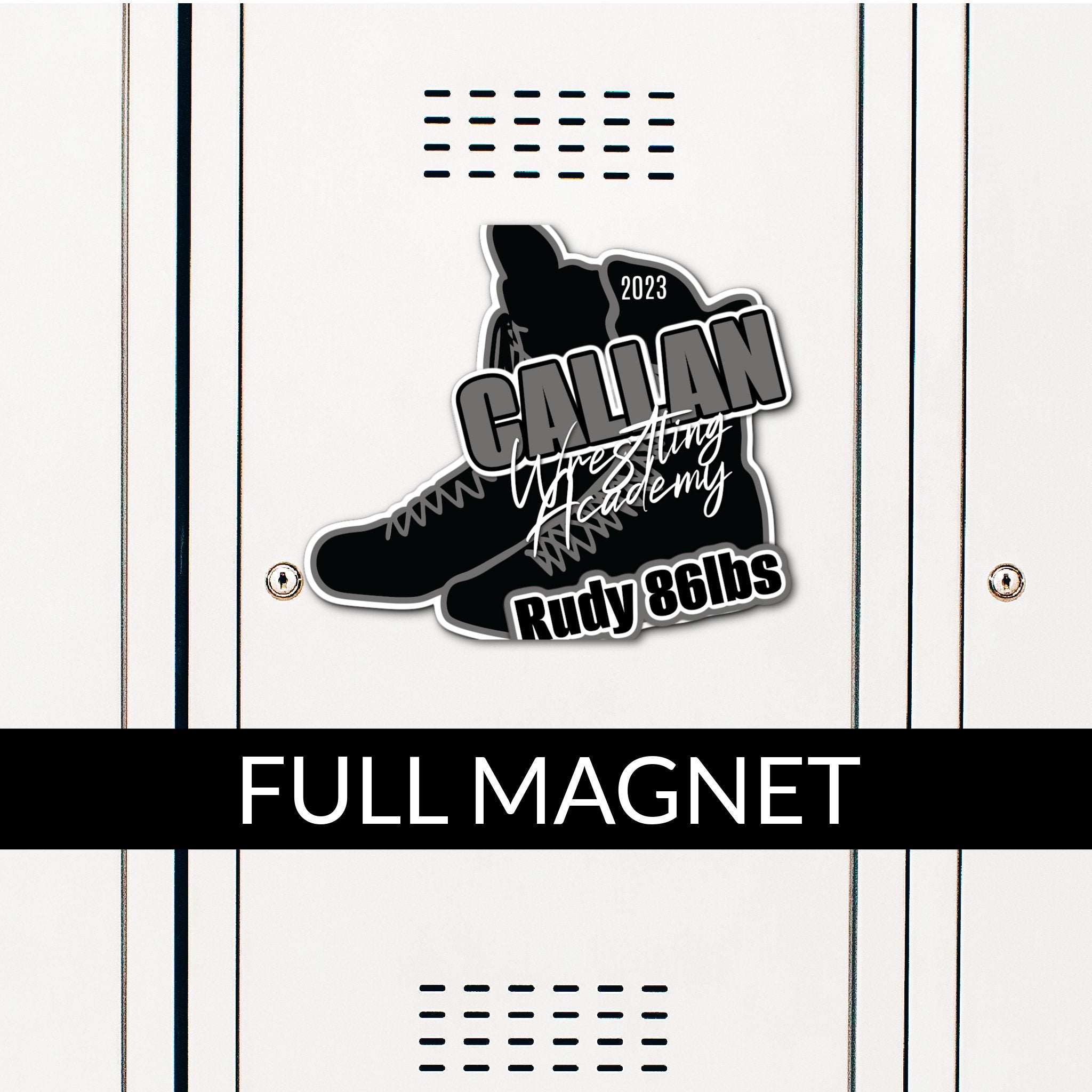 Custom Wrestling Shoe Locker Magnet Decoration in Team or School Colors.