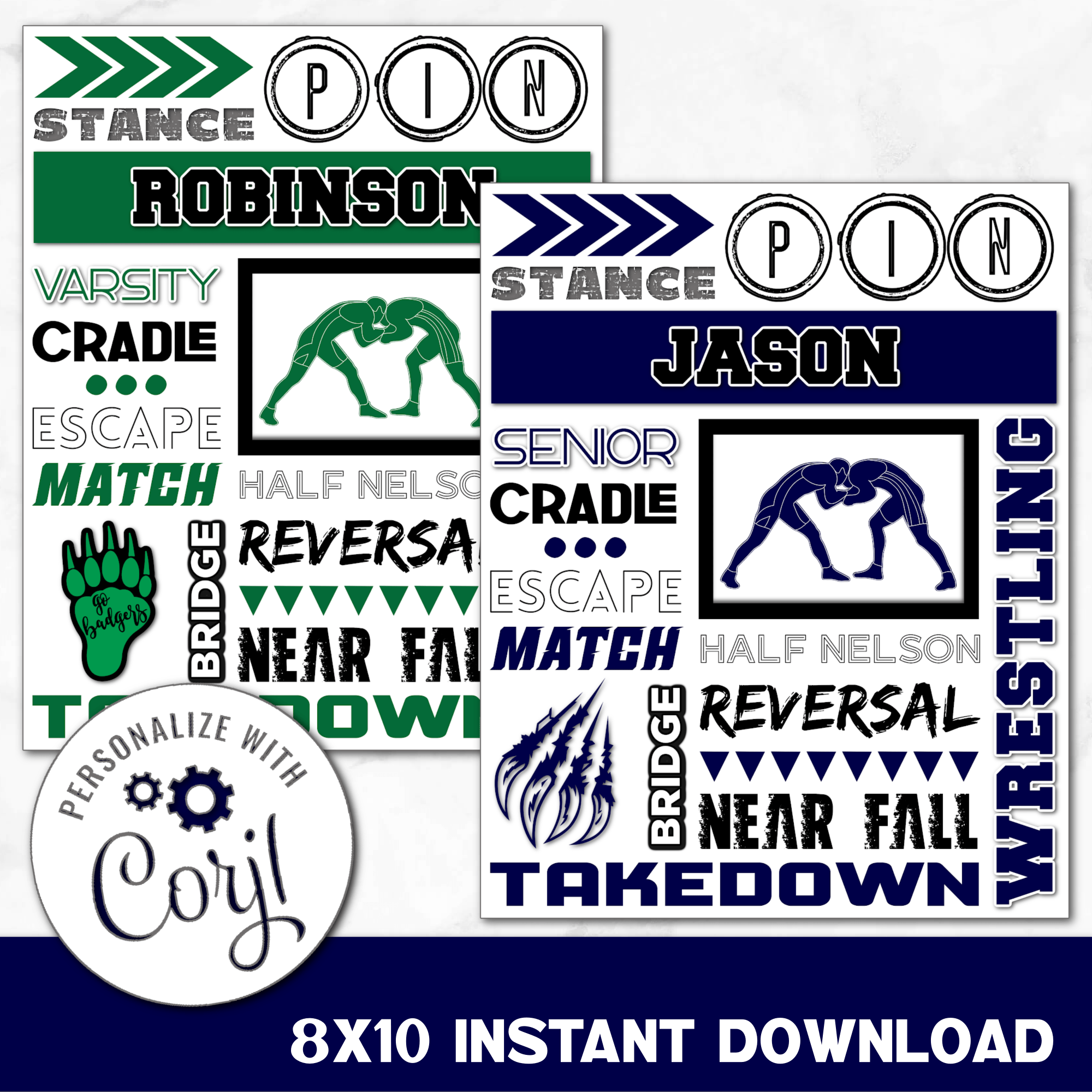 Boy's Wrestling Collage Digital Download Locker Decoration