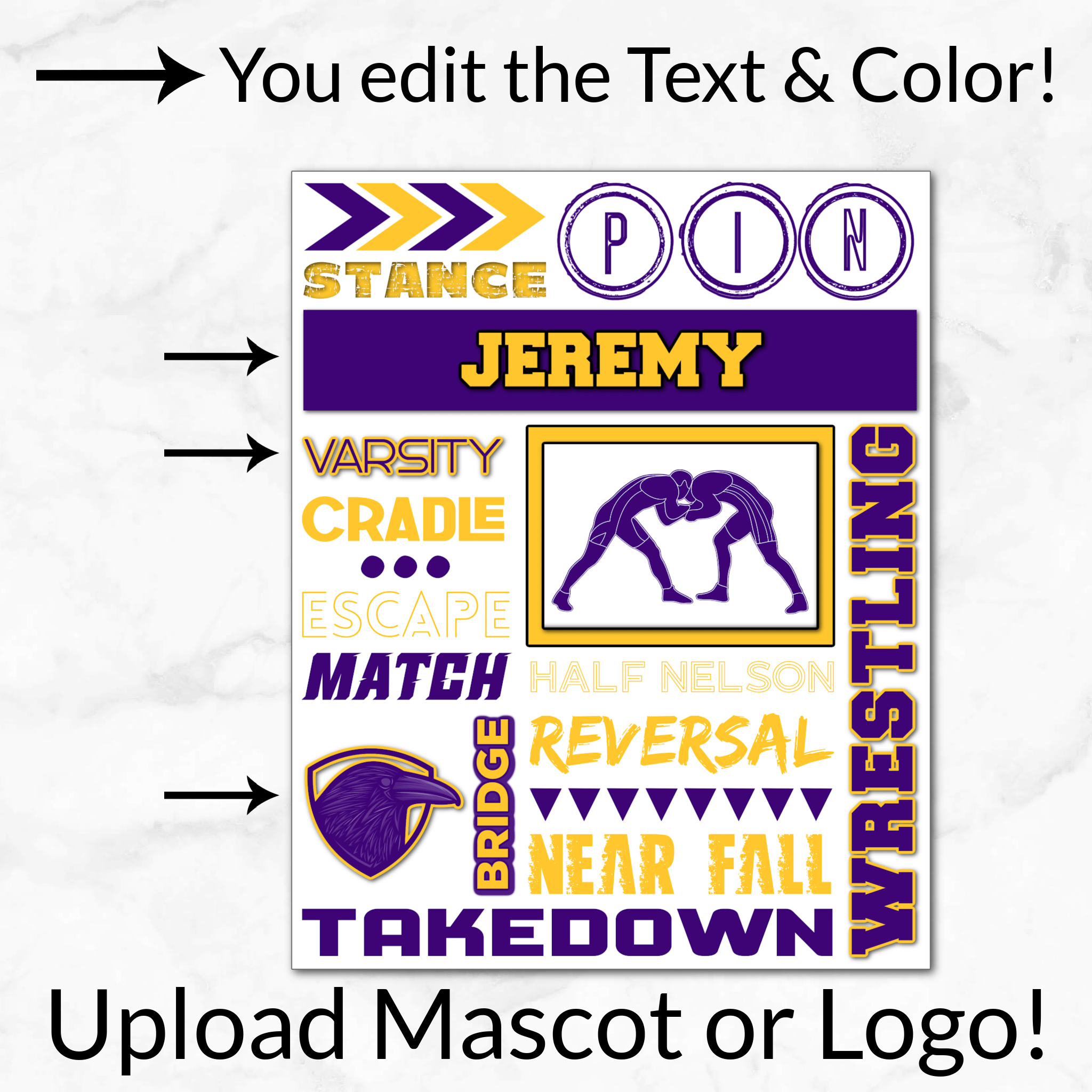 Boy's Wrestling Collage Digital Download Locker Decoration