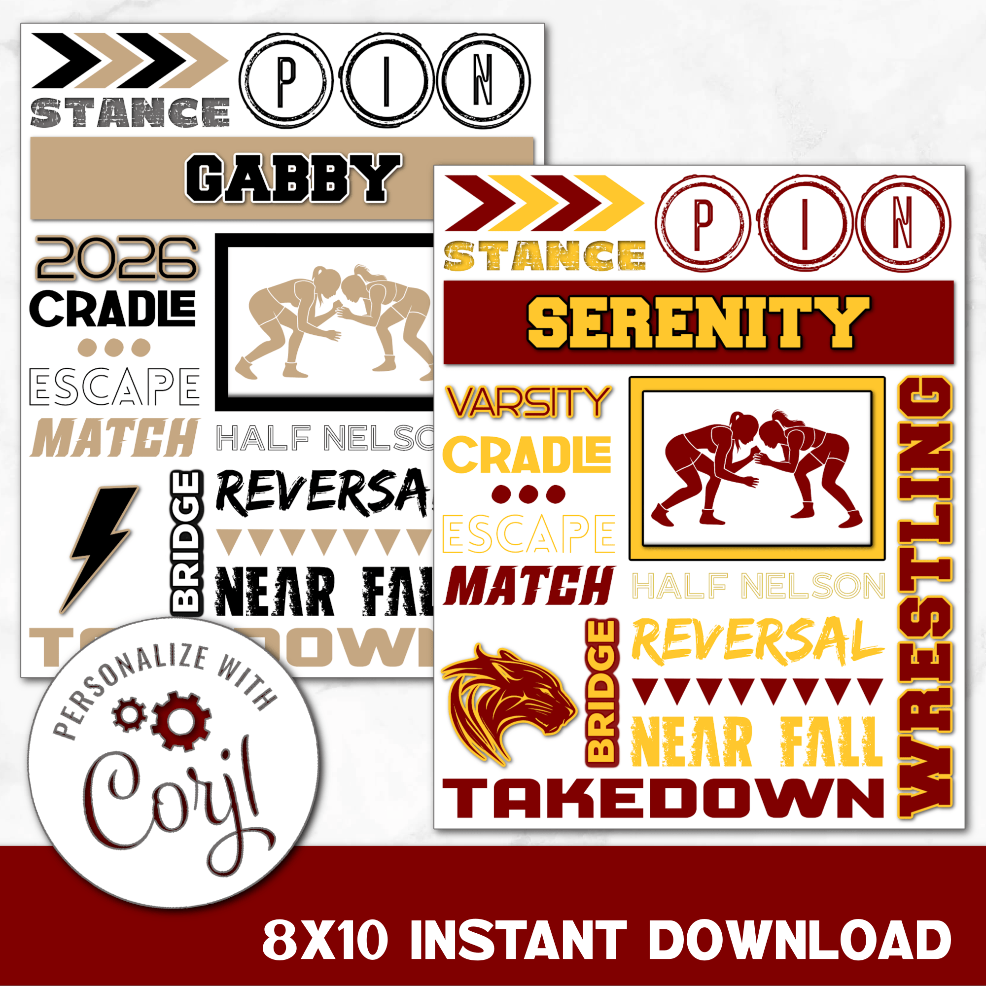 Girl's Wrestling Collage Digital Download Locker Decoration