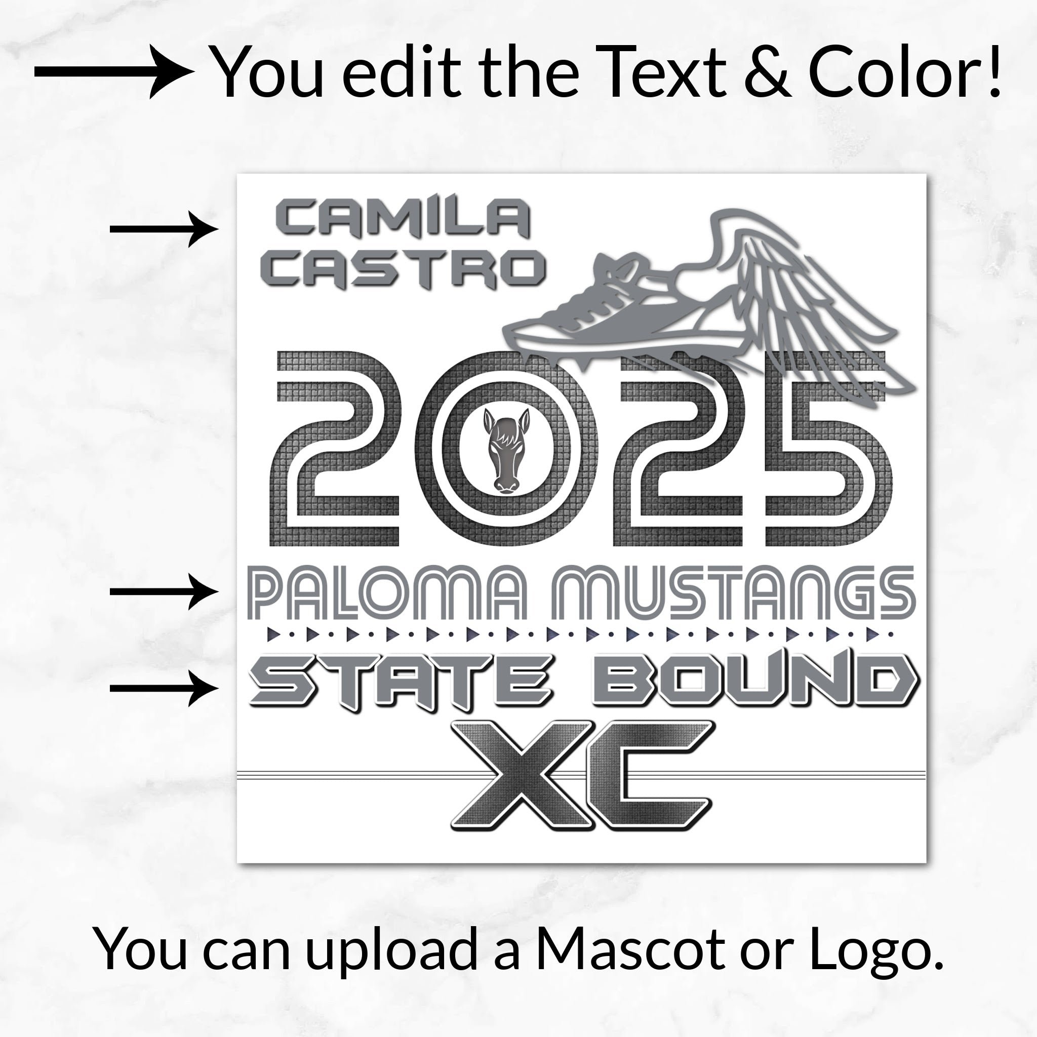 Personalized Options Shown: Customize Text and Colors For Your Team Design.