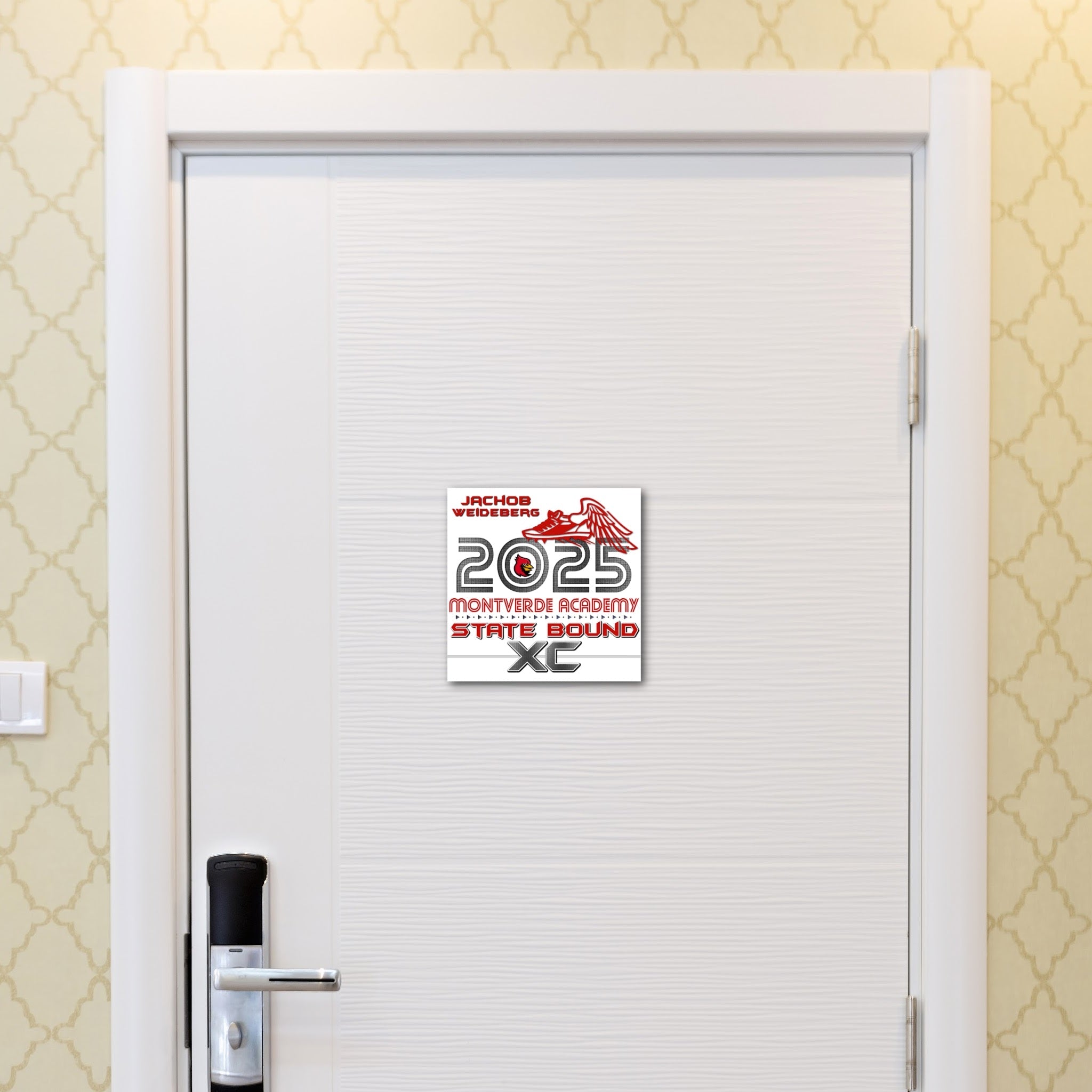 Custom Printable Cross Country Meet Hotel Door Decoration in Team Colors.