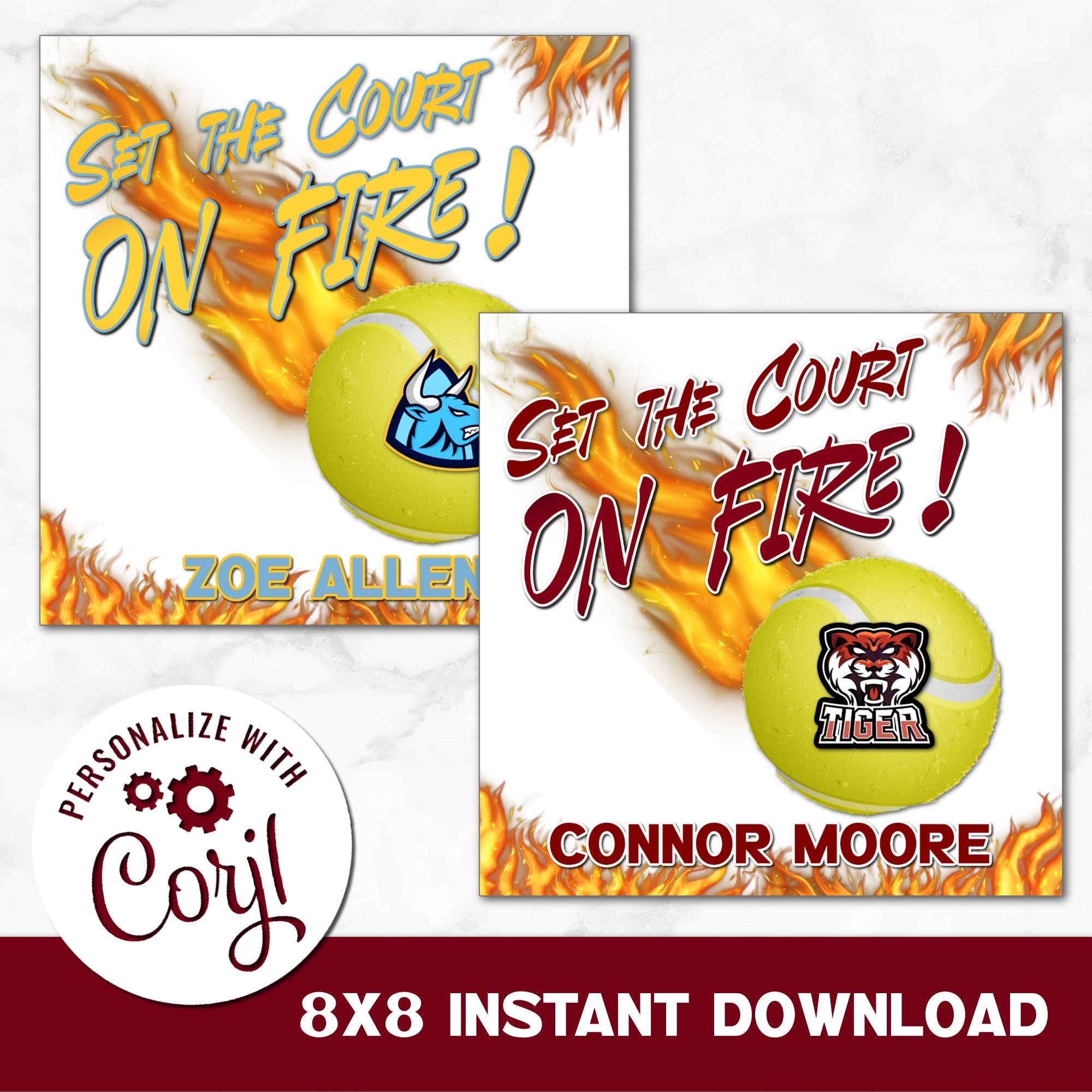 Tennis Set the Court on Fire Digital Download Locker Decoration