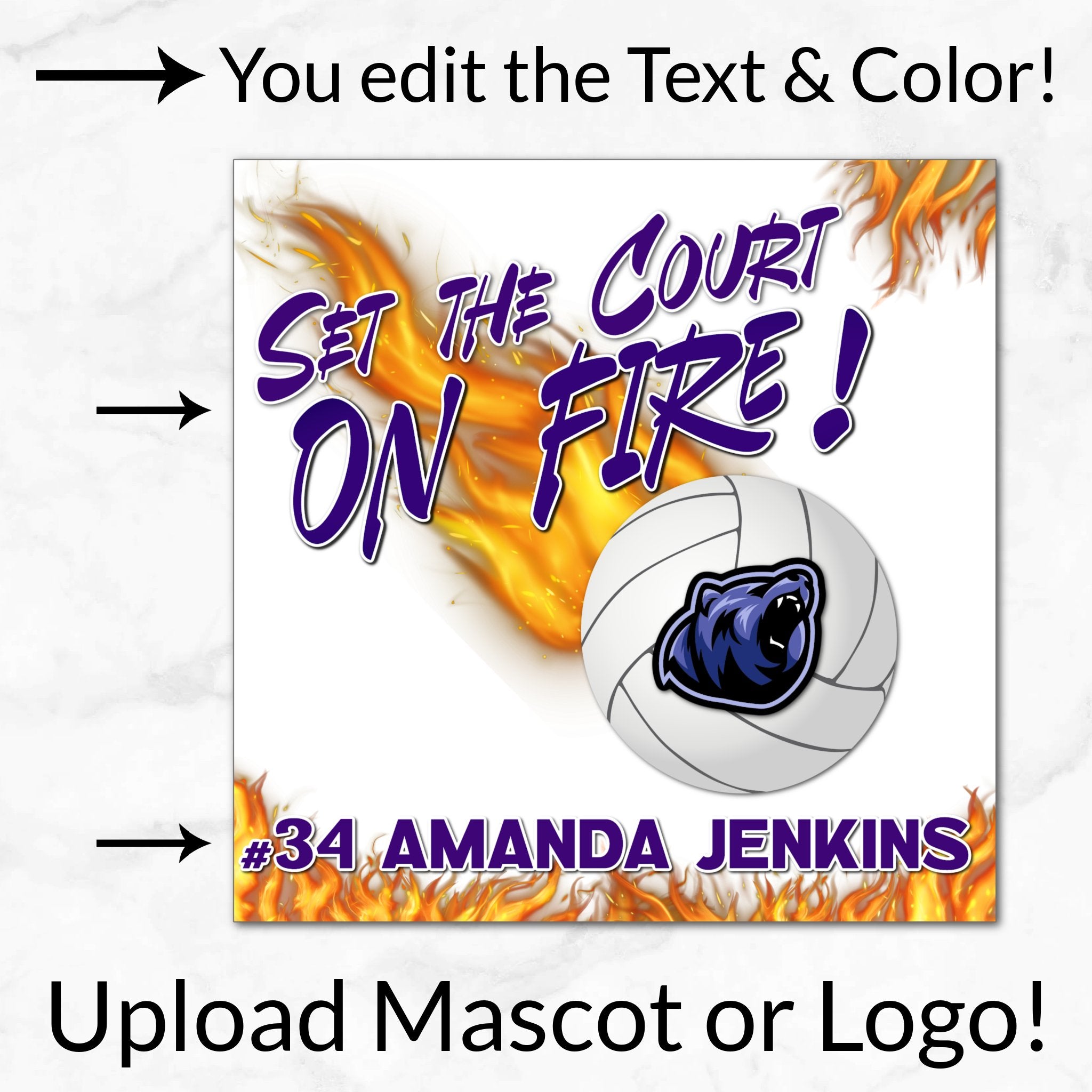 Volleyball Set the Court on Fire Digital Download Locker Decoration